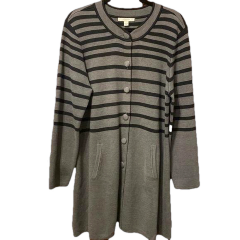 Liz Claiborne Long Button-Up Striped Cardigan Sweater Size L